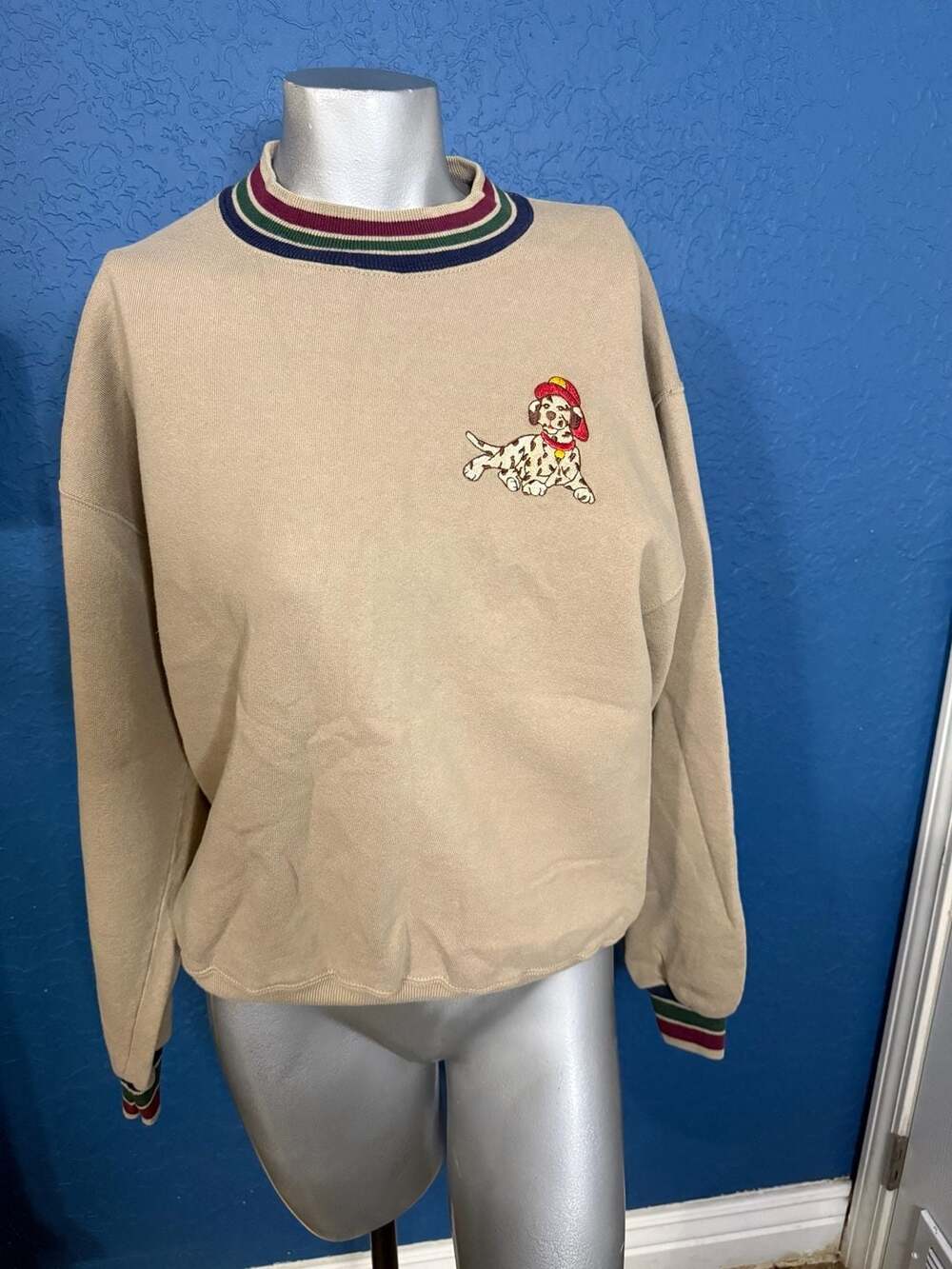 Vintage Jerzees Super Sweats Dalmatian Sweatshirt Made USA Striped Collar M